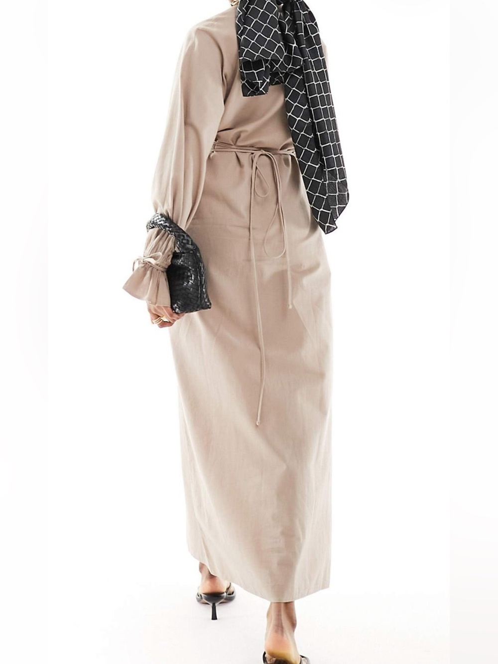 ASOS Beige Long Sleeve Maxi Dress with Tie Cuffs - Picture 2 of 2